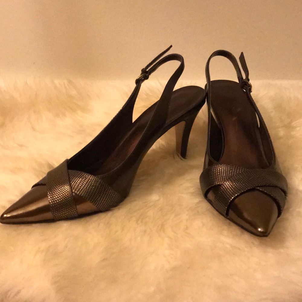Anne Klein Slingback Bronze Heels EUC